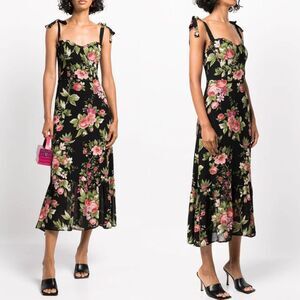 COPY - NEW Reformation Dress Nikita Floral Garden Printed Black Midi Dress Sz 12